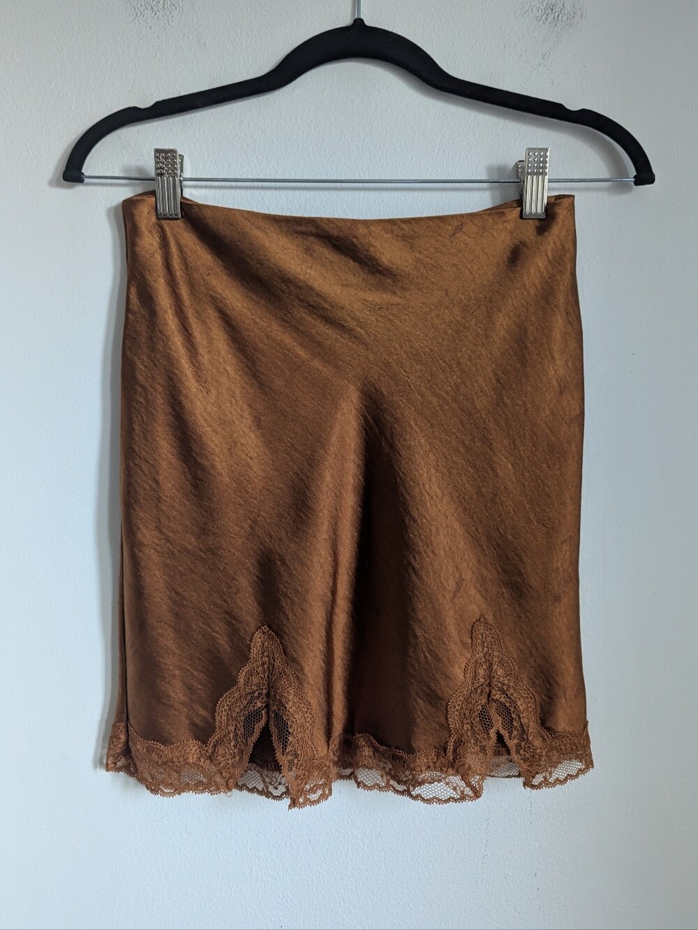 Retro Romantic Rust Orange Satin Lace Mini Skirt Fall Pumpkin Size S